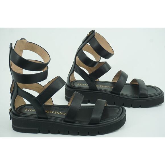 Stuart Weitzman Black Gala Lift Gladiatior Strappy Sandal SZ 37 $495 Lug Sole - Picture 5 of 11